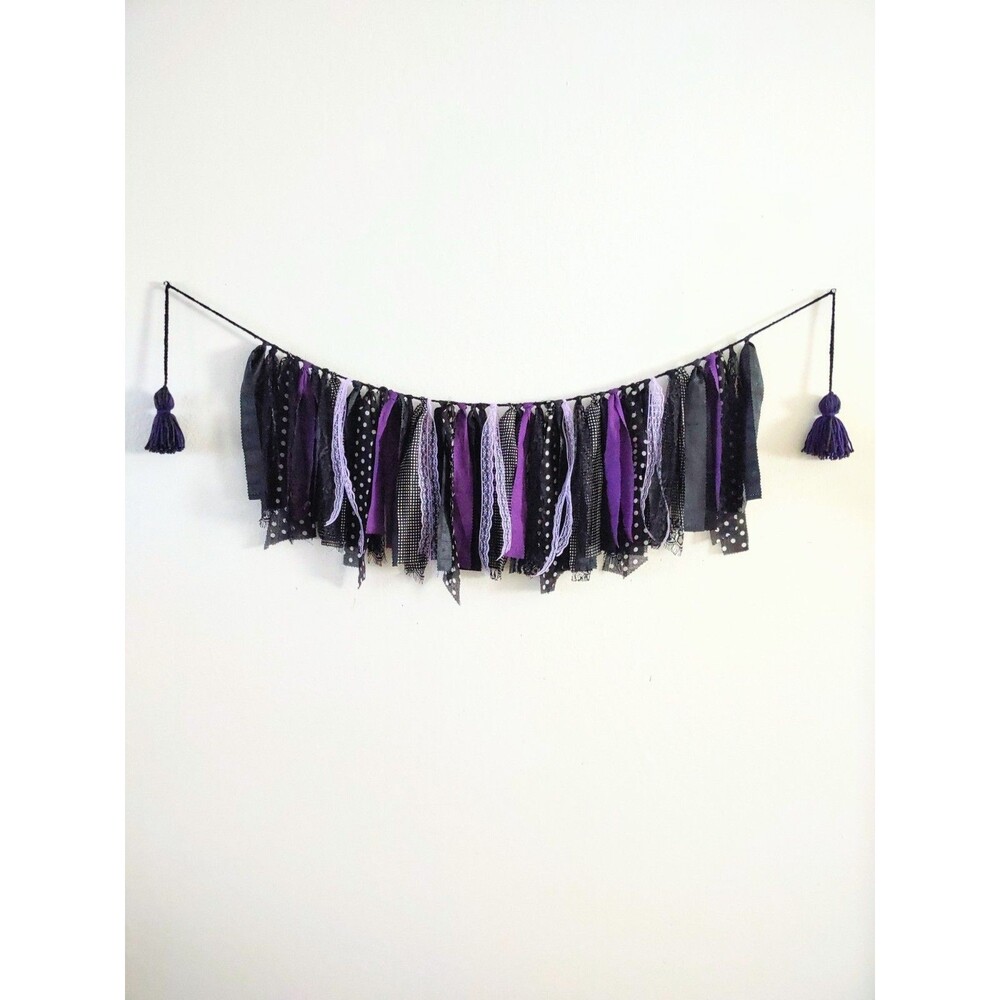 Whimsigoth Boho Fabric Garland Party Banner - Handcrafted Halloween & Goth Decor - Picture 2 of 4